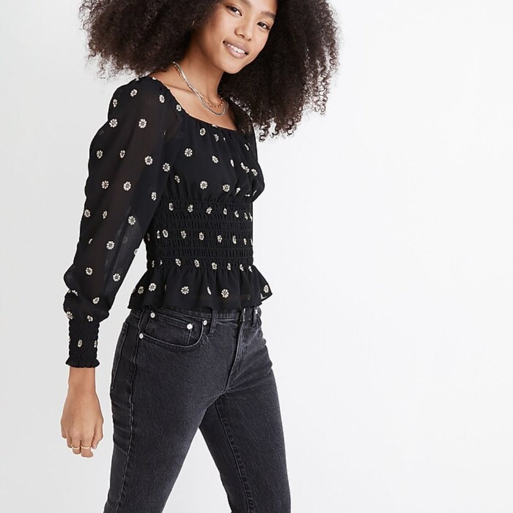 Madewell Square-neck Top Womens Cropped (re)sourced Georgette black M nwt - Picture 3 of 3